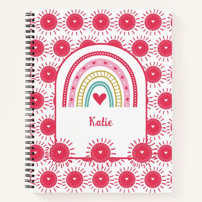 Cuaderno Monograma personalizado de arcoíris rosa (Anverso)