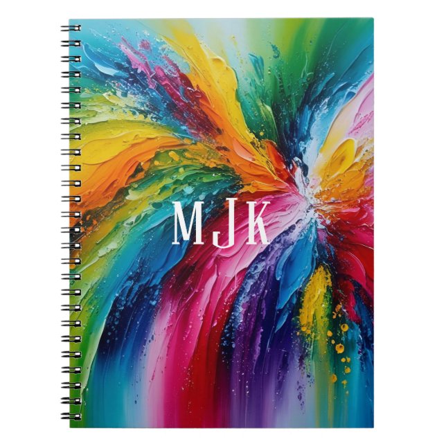 Cuaderno Monograma personalizado de arte colorido y moderno (Frente)