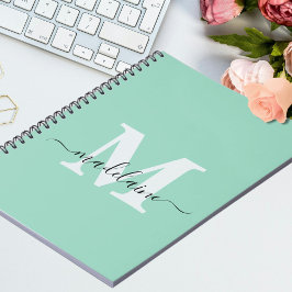 Cuaderno Monograma Personalizado de bloc de notas verde ini
