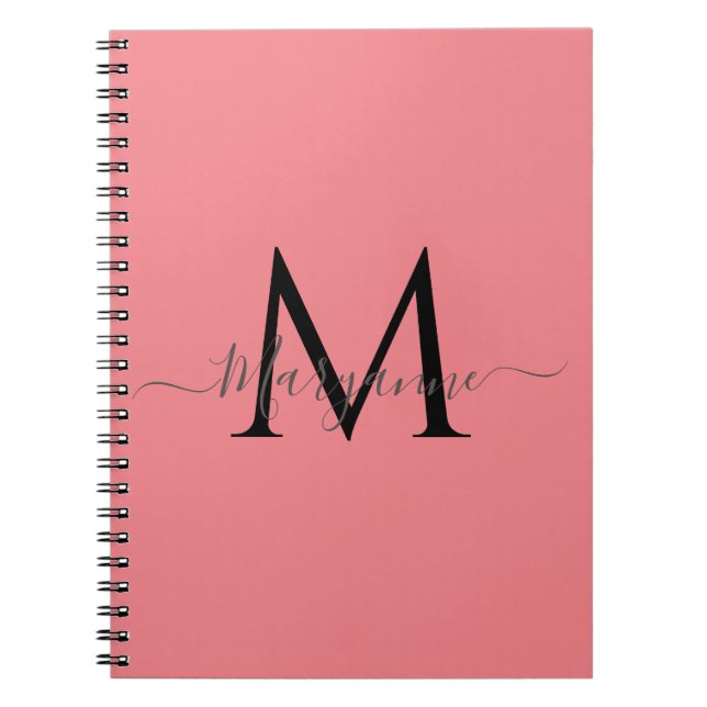 Cuaderno Monograma personalizado de color rosado negro (Frente)