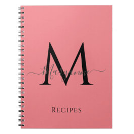 Cuaderno Monograma personalizado de color rosado negro