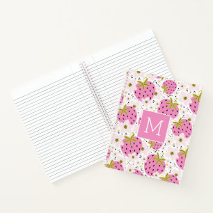 Cuaderno Monograma Personalizado de fresas rosadas