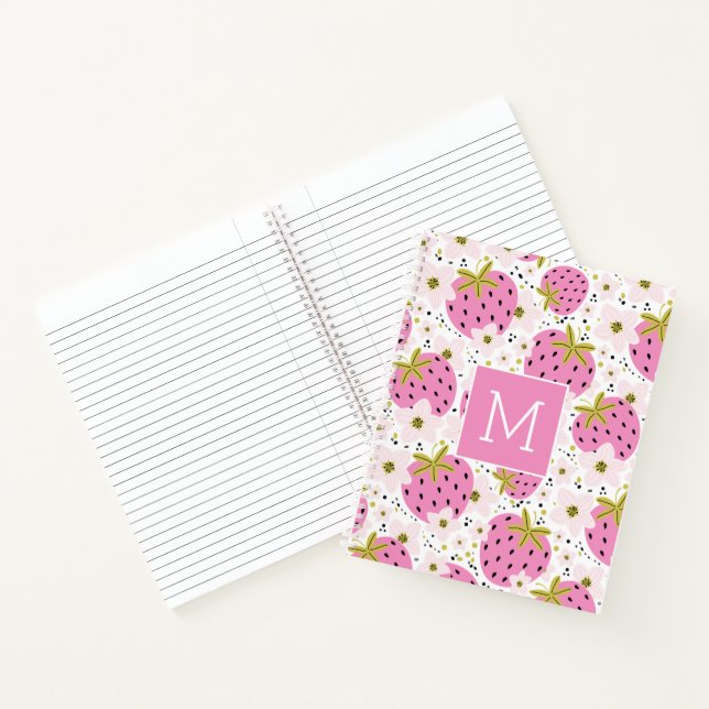 Cuaderno Monograma Personalizado de fresas rosadas (Interior)