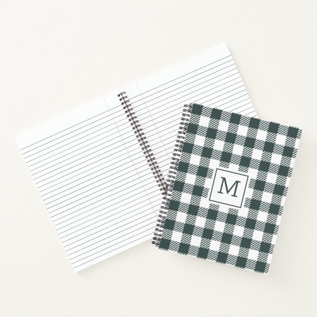 Cuaderno Monograma personalizado de gingham verde a cuadros (Interior)