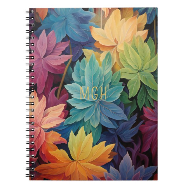 Cuaderno Monograma Personalizado de las hojas de otoño colo (Frente)