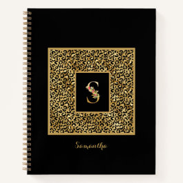 Cuaderno Monograma personalizado de leopardo dorado moderno