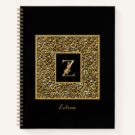 Cuaderno Monograma personalizado de leopardo dorado moderno