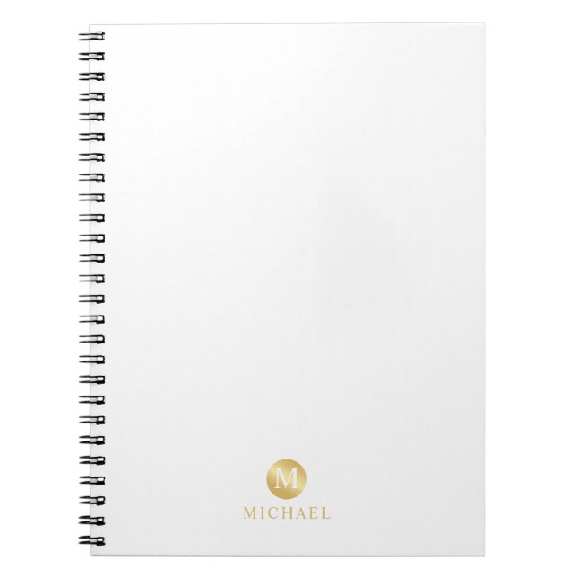 Cuaderno Monograma personalizado de lujo blanco y oro (Frente)