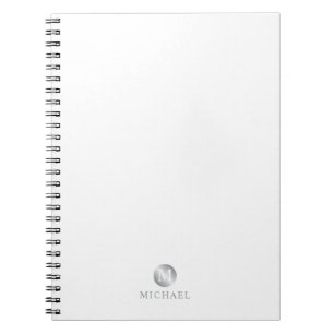 Cuaderno Monograma personalizado de lujo blanco y plateado