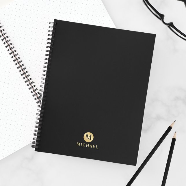 Cuaderno Monograma personalizado de lujo negro y oro (Subido por el creador)