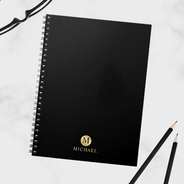 Cuaderno Monograma personalizado de lujo negro y oro (Subido por el creador)