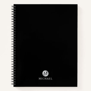 Cuaderno Monograma personalizado de lujo negro y plata