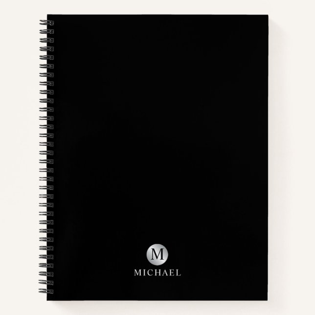 Cuaderno Monograma personalizado de lujo negro y plata (Anverso)