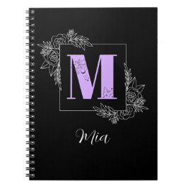 Cuaderno Monograma Personalizado de mariposa morada floral 