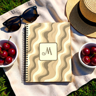 Cuaderno Monograma Personalizado de Olas Retro en Beige Neu