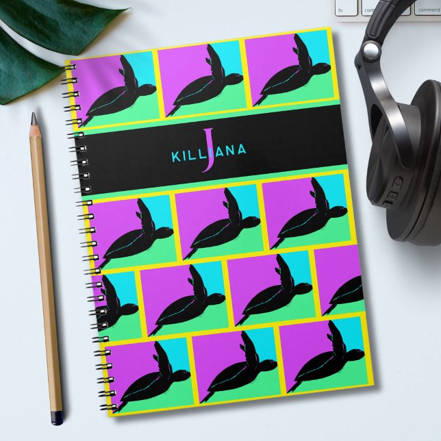 Cuaderno Monograma personalizado de tortuga marina tropical (Subido por el creador)