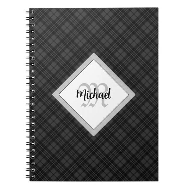 Cuaderno Monograma personalizado del blanco negro de moda (Frente)