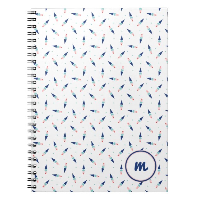 Cuaderno Monograma personalizado del patrón de cono de crem (Frente)