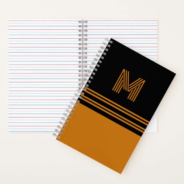 Cuaderno Monograma personalizado elegante negro y marrón (Interior)