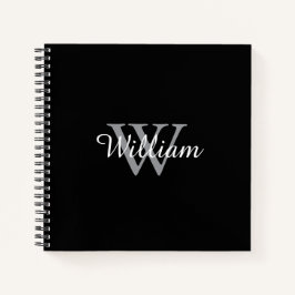 Cuaderno Monograma Personalizado Elegante y Simple Negro