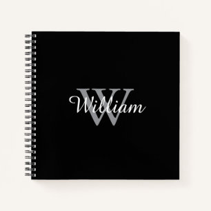 Cuaderno Monograma Personalizado Elegante y Simple Negro