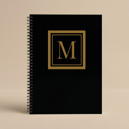 Cuaderno Monograma personalizado en marco negro y dorado