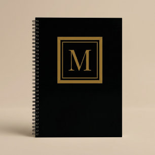 Cuaderno Monograma personalizado en marco negro y dorado