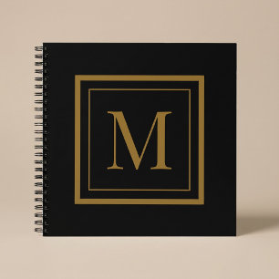 Cuaderno Monograma personalizado en marco negro y dorado