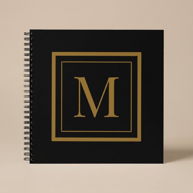 Cuaderno Monograma personalizado en marco negro y dorado (Subido por el creador)