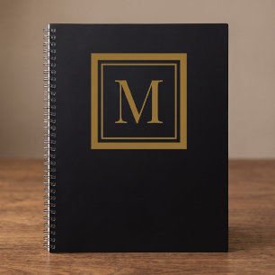 Cuaderno Monograma personalizado en marco negro y dorado
