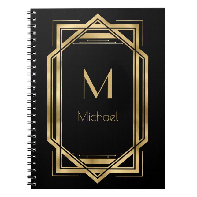 Cuaderno Monograma personalizado en negro y oro | Geométric (Frente)