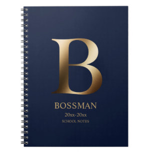 Cuaderno Monograma Personalizado en Oro Azul Marino
