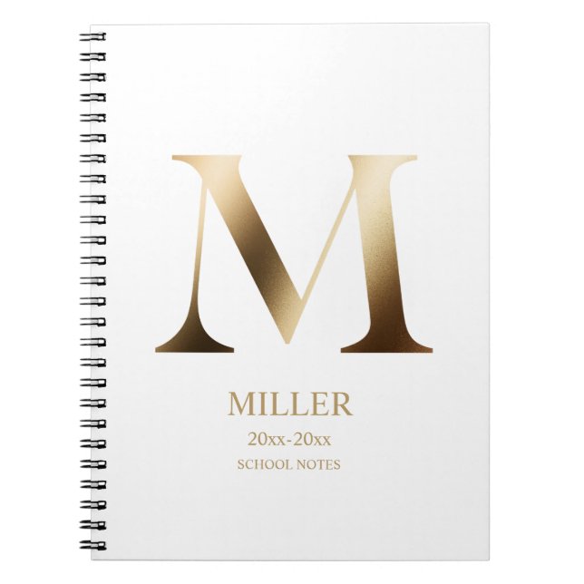 Cuaderno Monograma Personalizado en Oro | Blanco (Frente)