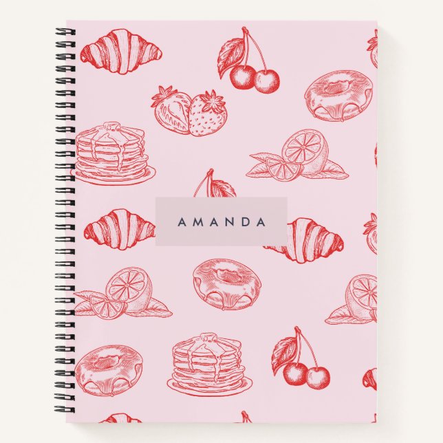 Cuaderno Monograma personalizado Encantadora Fresa de Cerez (Anverso)