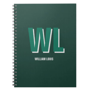 Cuaderno Monograma personalizado esmeralda minimalista