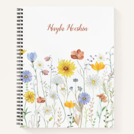 Cuaderno Monograma Personalizado Floral Silvestre Acuarela 