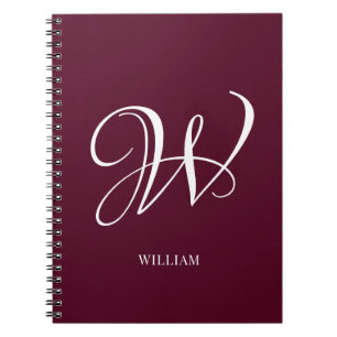 Cuaderno Monograma personalizado inicial elegante burgundy