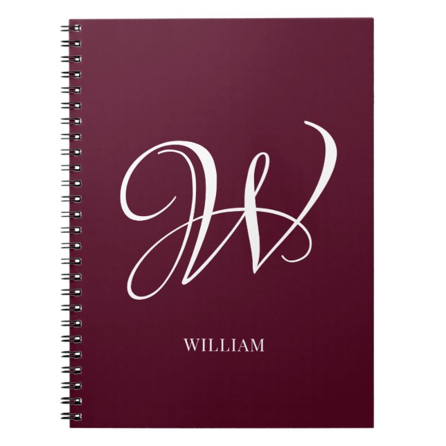 Cuaderno Monograma personalizado inicial elegante burgundy  (Frente)