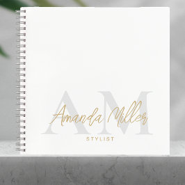 Cuaderno Monograma Personalizado moderno blanco y dorado Mi