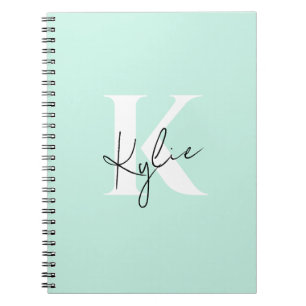 Cuaderno Monograma personalizado moderno de crema de menta: