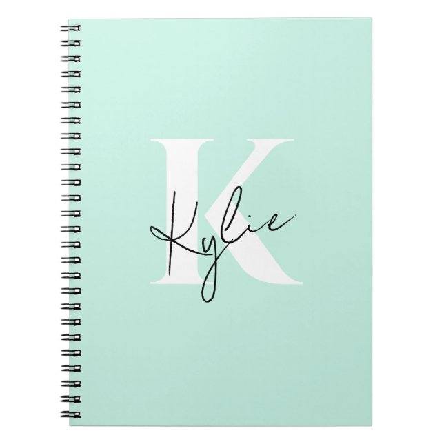 Cuaderno Monograma personalizado moderno de crema de menta: (Frente)