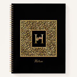 Cuaderno Monograma personalizado moderno de leopardo dorado