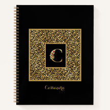 Monograma personalizado moderno de leopardo dorado