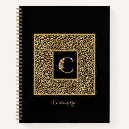 Cuaderno Monograma personalizado moderno de leopardo dorado