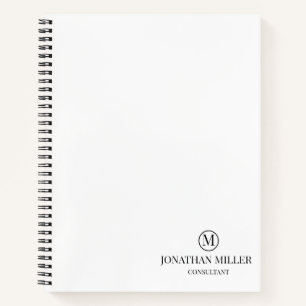 Cuaderno Monograma Personalizado Moderno en Blanco y Negro