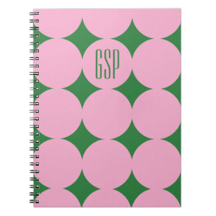 Cuaderno Monograma personalizado moderno en punto, rosa per