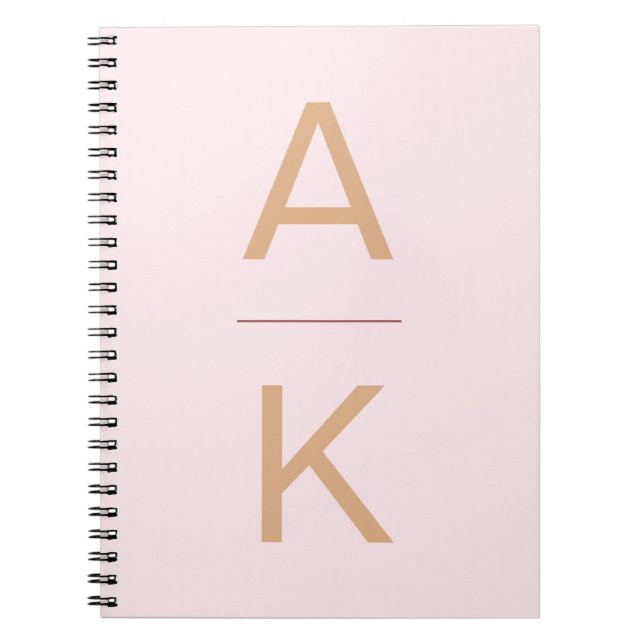 Cuaderno Monograma personalizado moderno rosa y dorado de R (Frente)