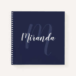 Cuaderno Monograma personalizado moderno y nombre azul de l