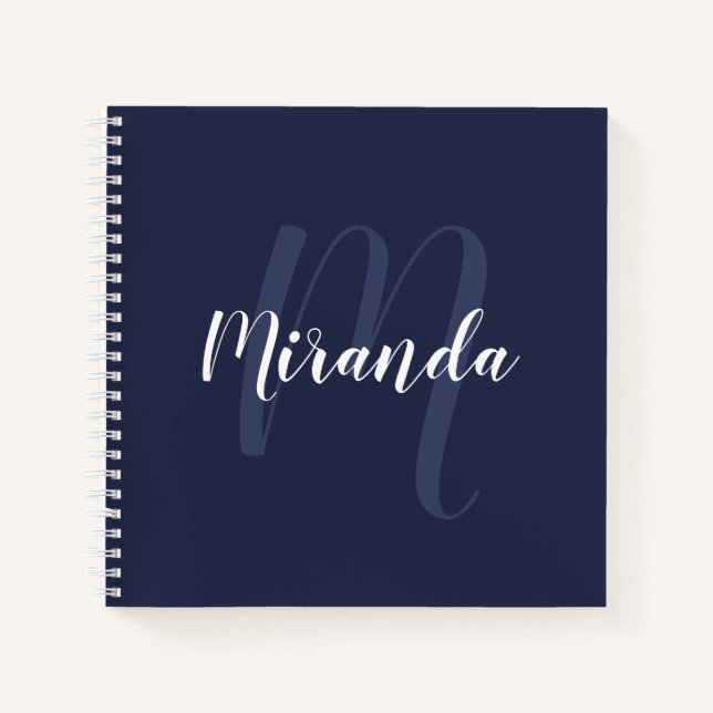Cuaderno Monograma personalizado moderno y nombre azul de l (Anverso)