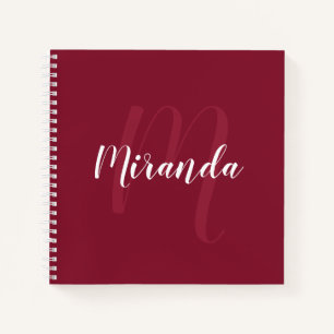 Cuaderno Monograma personalizado moderno y nombre rojo borg